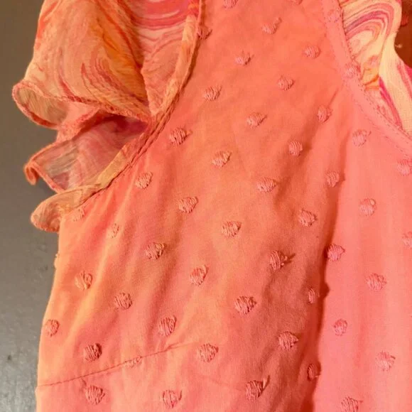 LoveShackFancy Coral Pink Swiss Dot Babydoll Mini Dress Size 8 Cottagecore - Picture 3 of 11